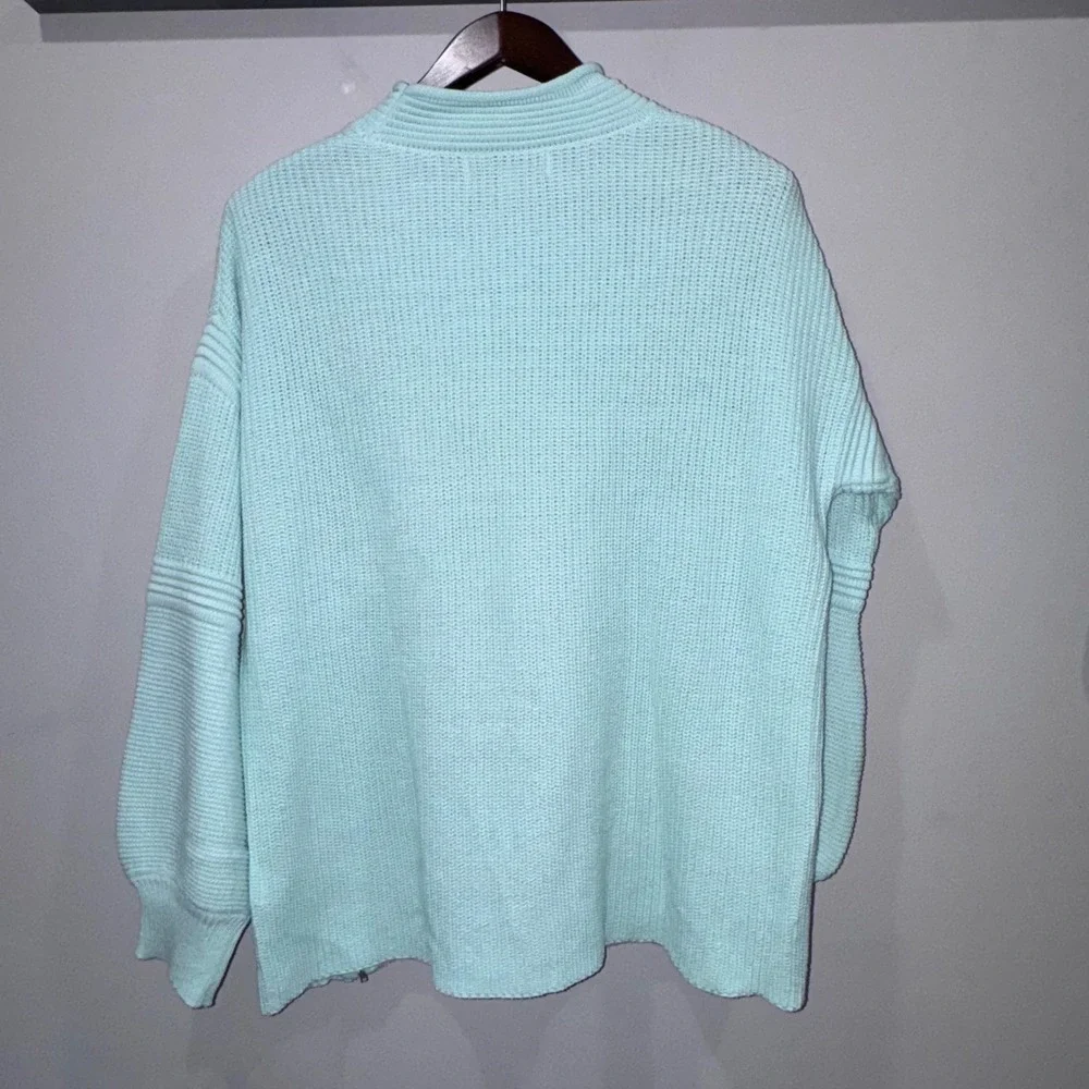 Fever Sweater Dusty Aqua Mock Neck Balloon Sleeve Chunky Knit Zipper‎ Sz XL NWT